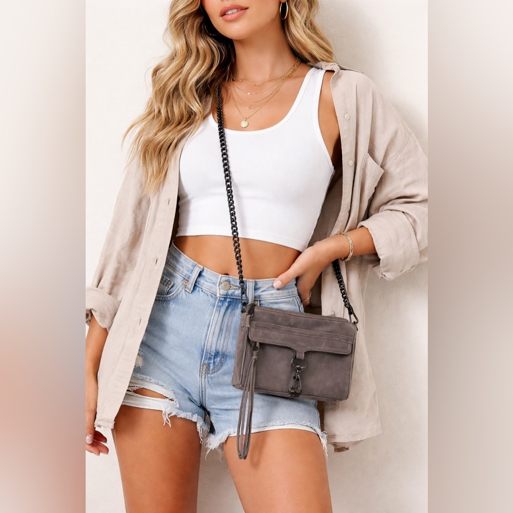 Rebecca Minkoff Gray Nubuck MAC Convertible Crossbody Bag